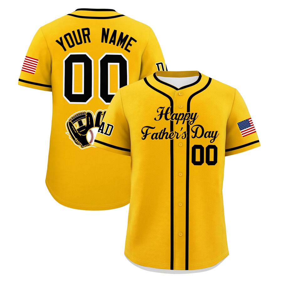 Custom Yellow Black Classic Style Father's Day Quick Dry Baseball Jersey | BuyFootballJersey