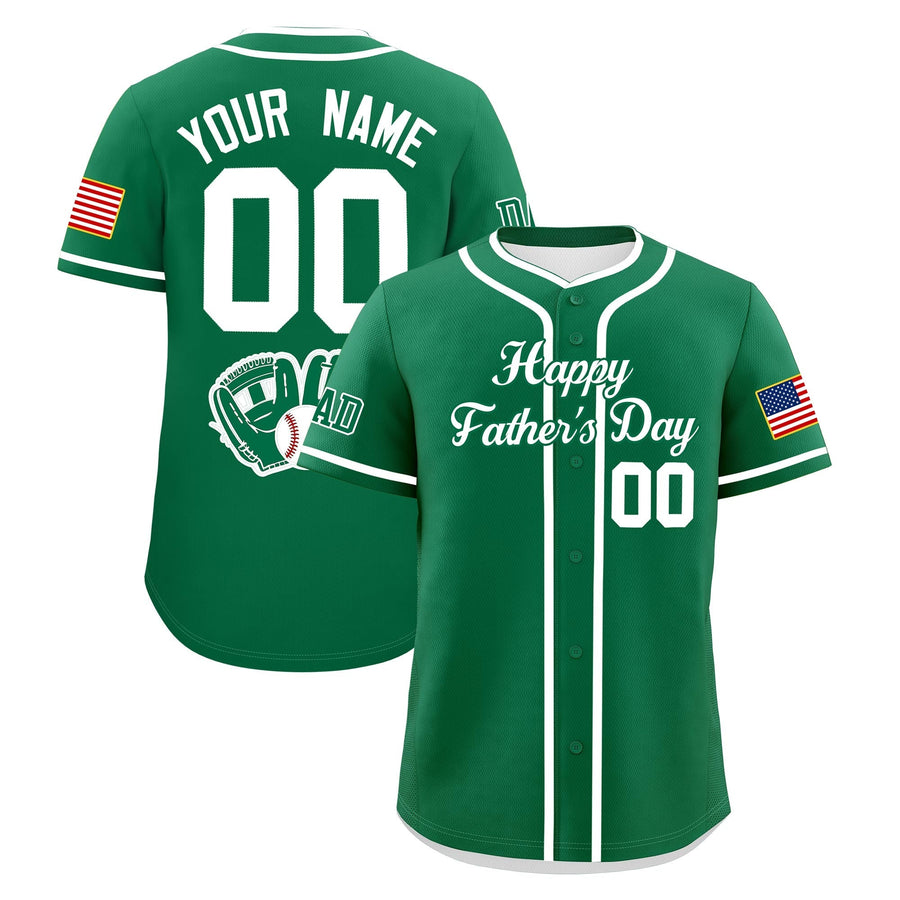 Custom Kelly Green White Classic Style Father's Day Quick Dry Baseball Jersey | BuyFootballJersey