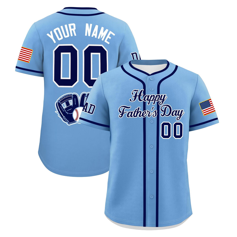 Custom Powder Blue Dark Blue White Classic Style Father's Day Quick Dry Baseball Jersey | BuyFootballJersey