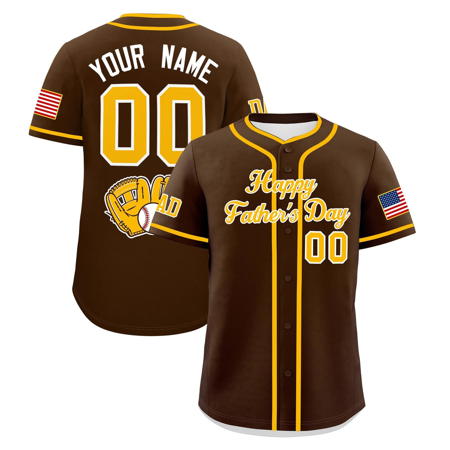 Custom Brown Yellow White Classic Style Father's Day Quick Dry Baseball Jersey | BuyFootballJersey