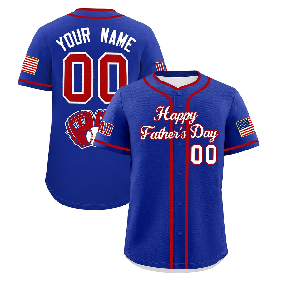 Custom Royal Blue White Red Classic Style Father's Day Quick Dry Baseball Jersey | BuyFootballJersey