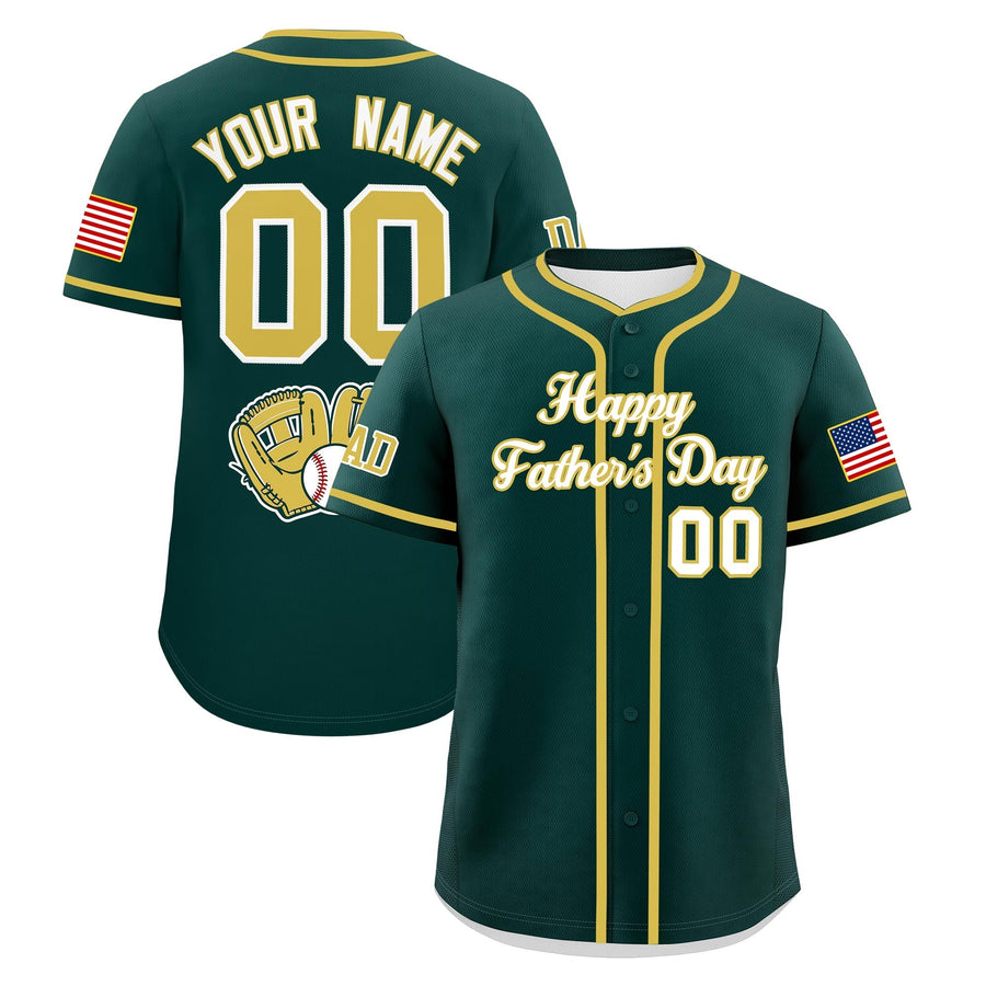 Custom Dark Green White Old Gold Classic Style Father's Day Quick Dry Baseball Jersey | BuyFootballJersey