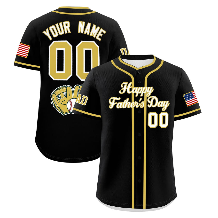 Custom Black White Old Gold Classic Style Father's Day Quick Dry Baseball Jersey | BuyFootballJersey