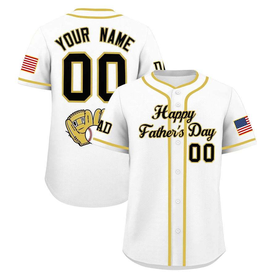 Custom White Black Old Gold Classic Style Father's Day Quick Dry Baseball Jersey | BuyFootballJersey