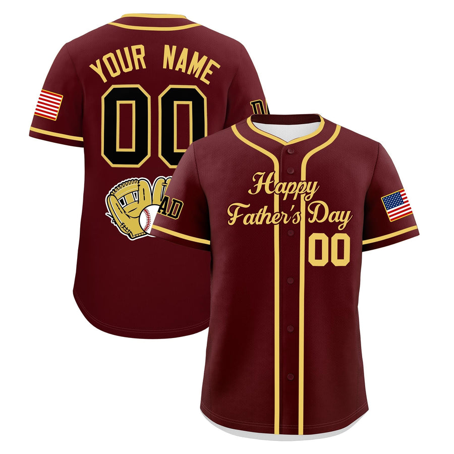 Custom Burgundy Khaki Classic Style Father's Day Quick Dry Baseball Jersey | BuyFootballJersey