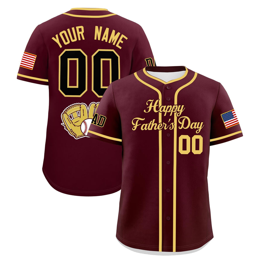 Custom Crimson Khaki Classic Style Father's Day Quick Dry Baseball Jersey | BuyFootballJersey