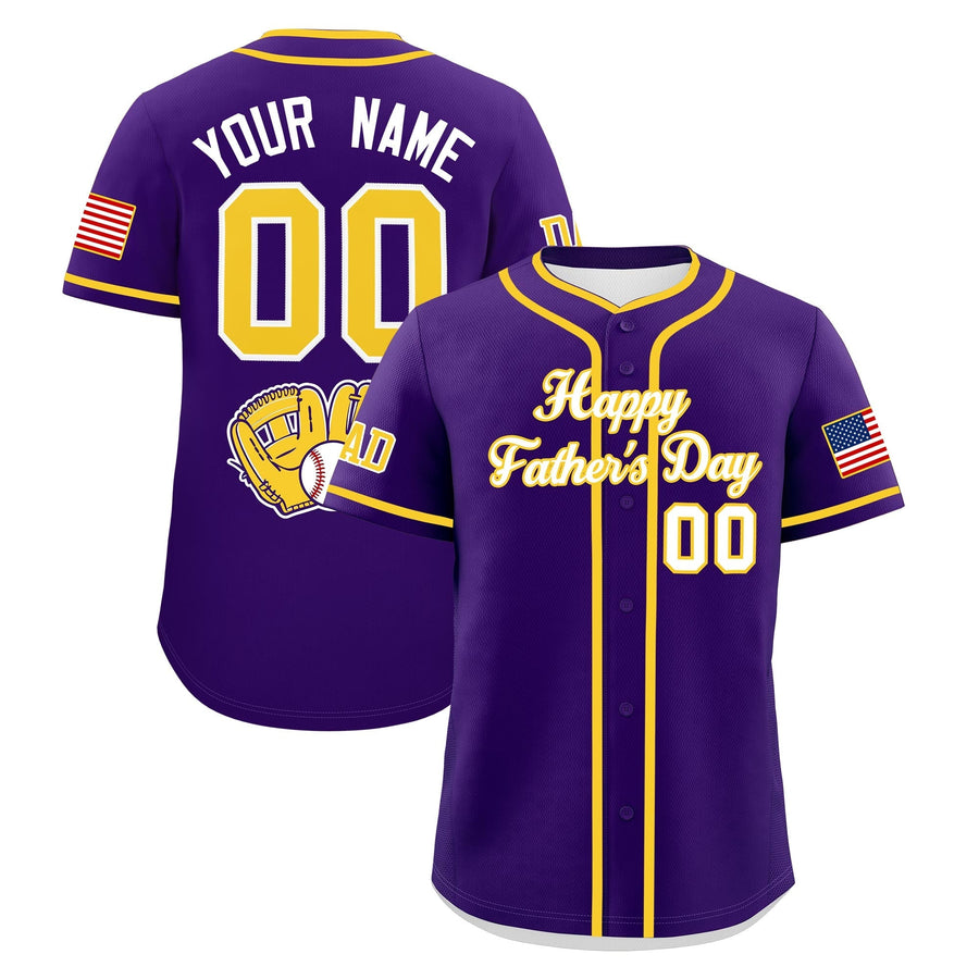 Custom Purple White Gold Classic Style Father's Day Quick Dry Baseball Jersey | BuyFootballJersey
