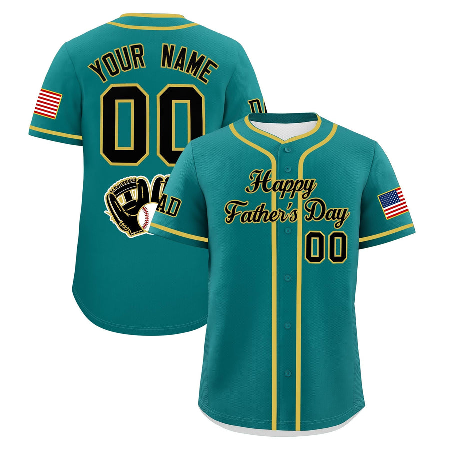 Custom Teal Black Old Gold Classic Style Father's Day Quick Dry Baseball Jersey | BuyFootballJersey