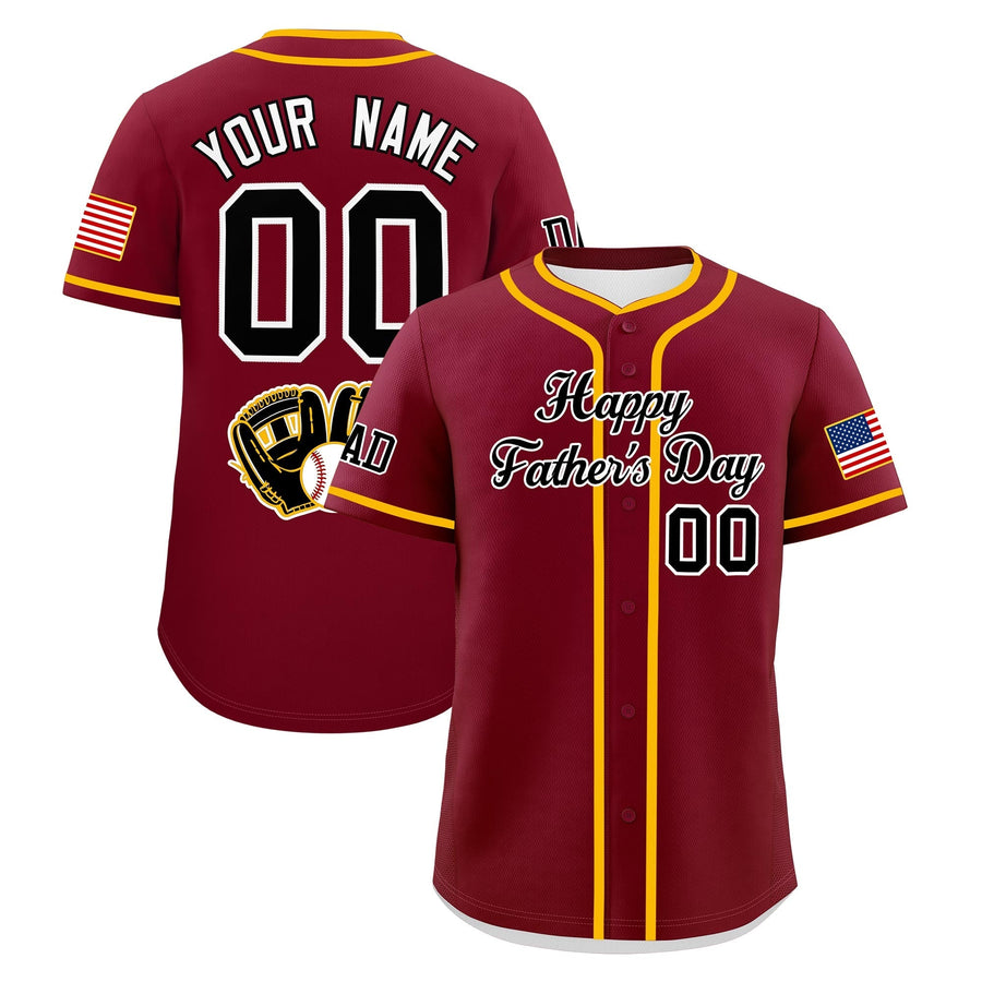 Custom Crimson Black White Classic Style Father's Day Quick Dry Baseball Jersey | BuyFootballJersey