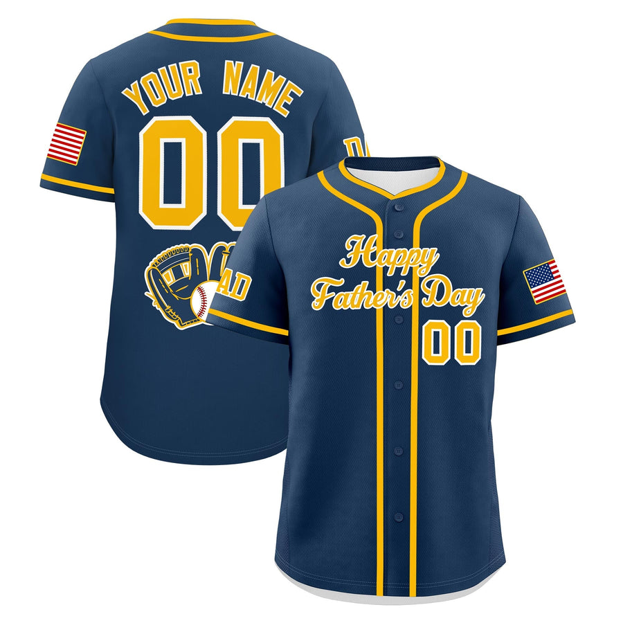 Custom Midnight Blue Yellow White Classic Style Father's Day Quick Dry Baseball Jersey | BuyFootballJersey