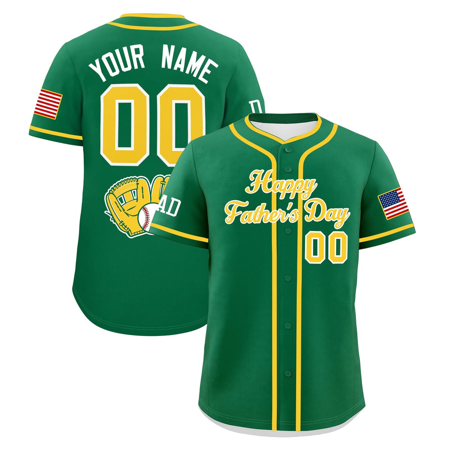 Custom Kelly Green Gold White Classic Style Father's Day Quick Dry Baseball Jersey | BuyFootballJersey