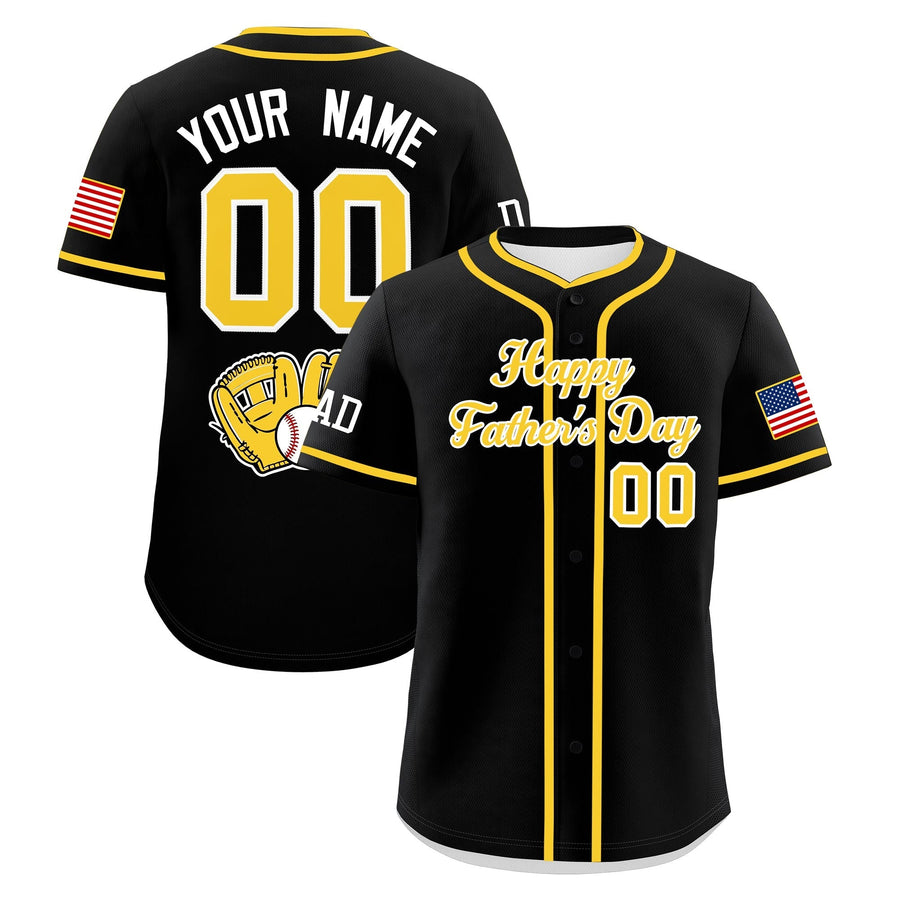 Custom Black Gold White Classic Style Father's Day Quick Dry Baseball Jersey | BuyFootballJersey