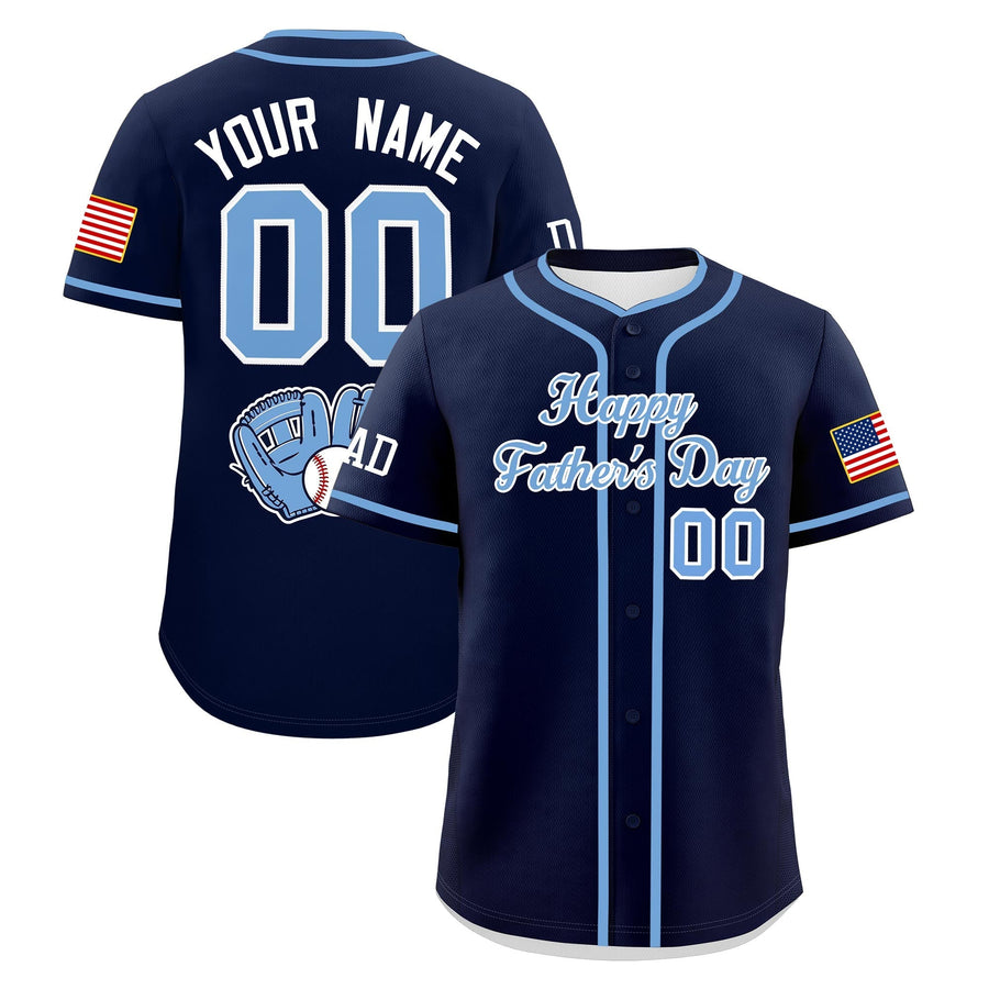 Custom Navy Powder Blue White Classic Style Father's Day Quick Dry Baseball Jersey | BuyFootballJersey