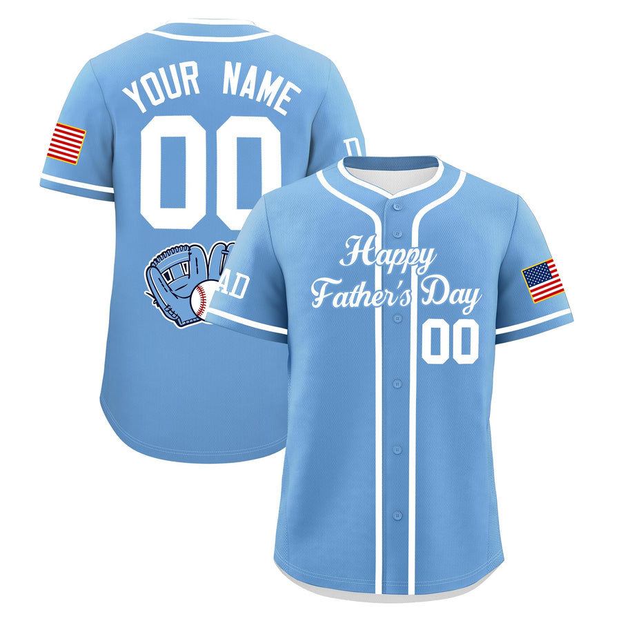 Custom Powder Blue White Classic Style Father's Day Quick Dry Baseball Jersey | BuyFootballJersey