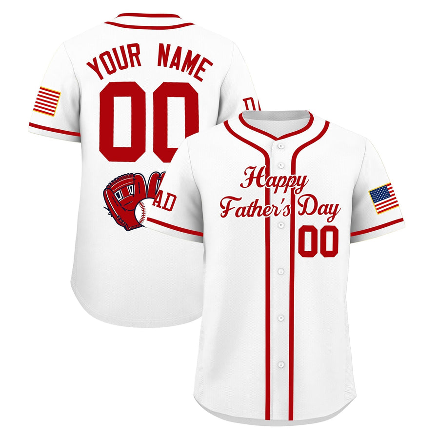 Custom White Red Classic Style Father's Day Quick Dry Baseball Jersey | BuyFootballJersey