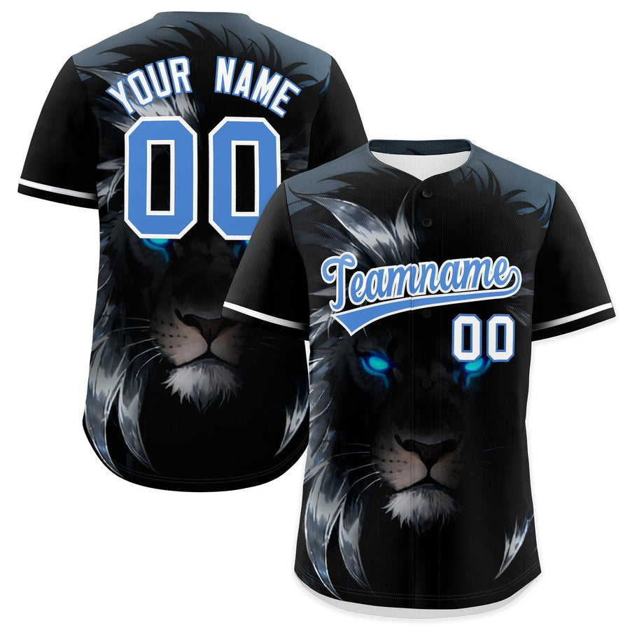 Custom Black Powder Blue White Lion Animal Series Personalization Graffiti Pattern Baseball Jersey | BuyFootballJersey