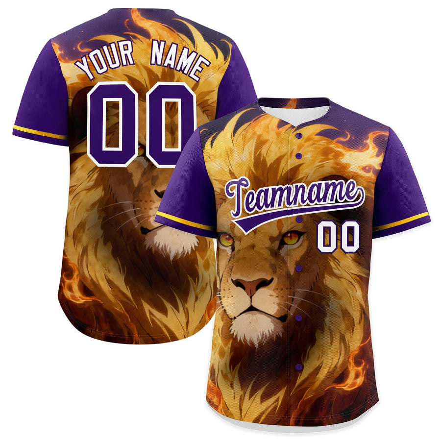 Custom Purple White Gold Lion Animal Series Personalization Graffiti Pattern Baseball Jersey | BuyFootballJersey