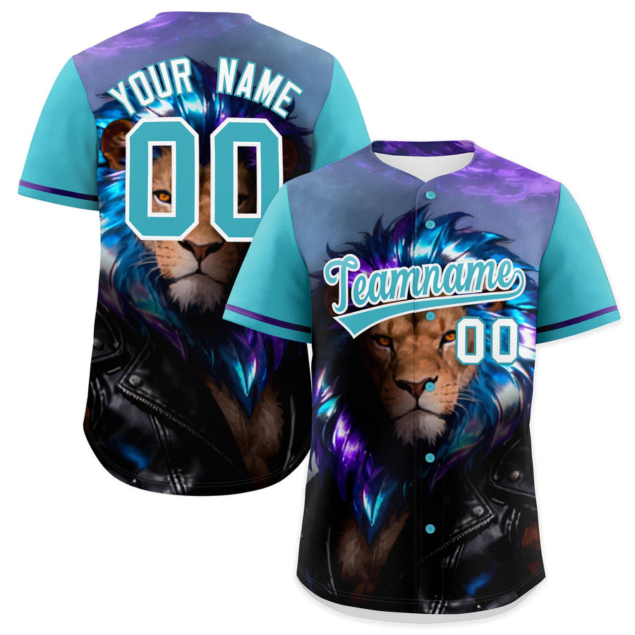 Custom Sky Blue White Lion Animal Series Personalization Graffiti Pattern Baseball Jersey | BuyFootballJersey