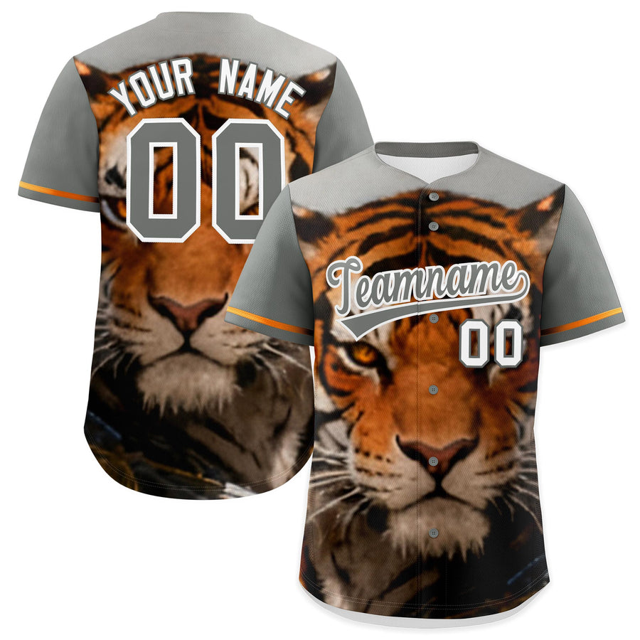 Custom Gray White Tiger Animal Series Personalization Graffiti Pattern Baseball Jersey | BuyFootballJersey