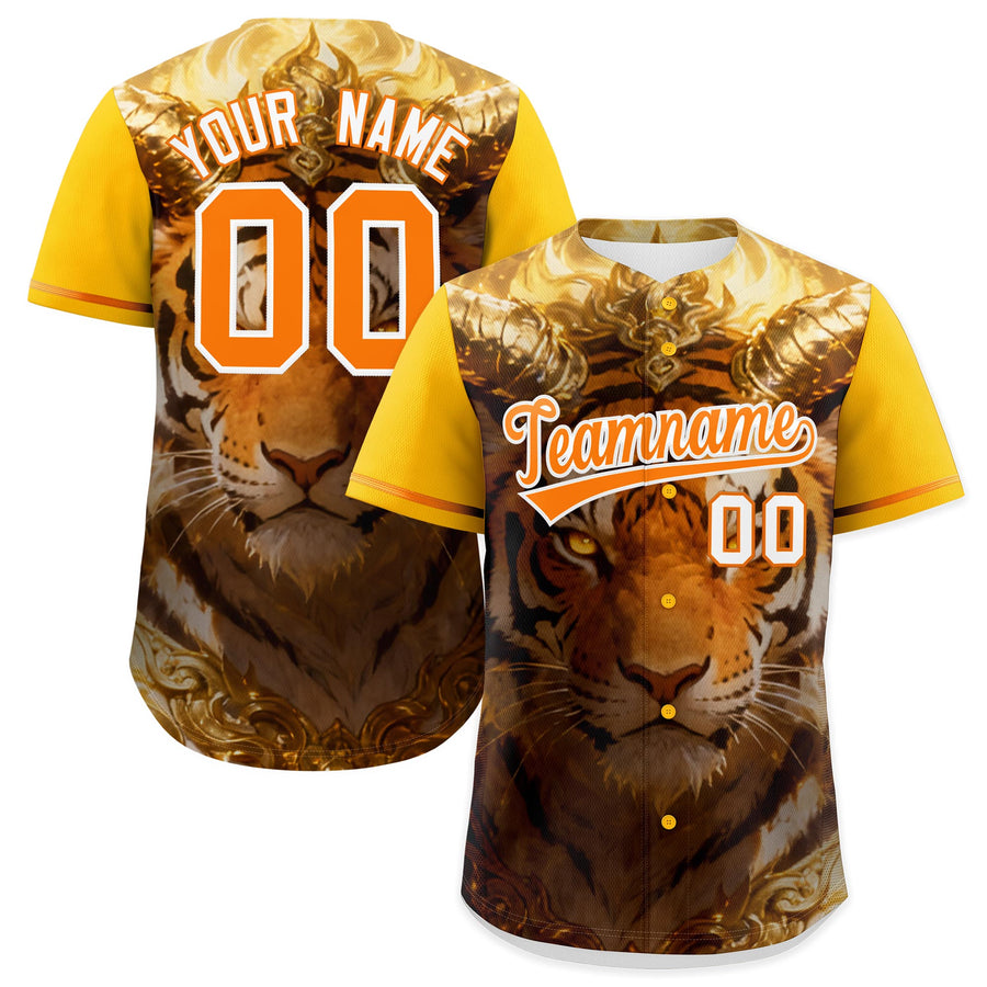 Custom Yellow Orange White Tiger Animal Series Personalization Graffiti Pattern Baseball Jersey | BuyFootballJersey