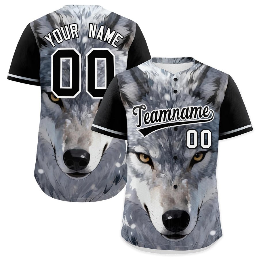 Custom Black White Gray Wolf Animal Series Personalization Graffiti Pattern Baseball Jersey | BuyFootballJersey