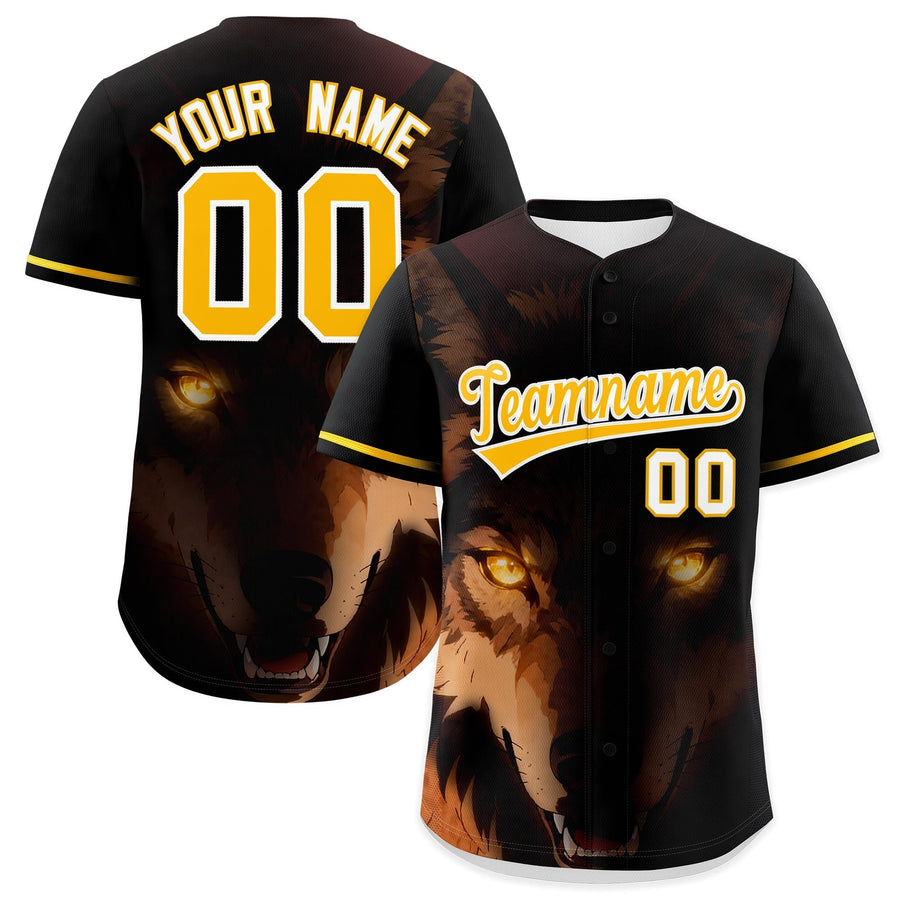 Custom Black Gold White Wolf Animal Series Personalization Graffiti Pattern Baseball Jersey | BuyFootballJersey