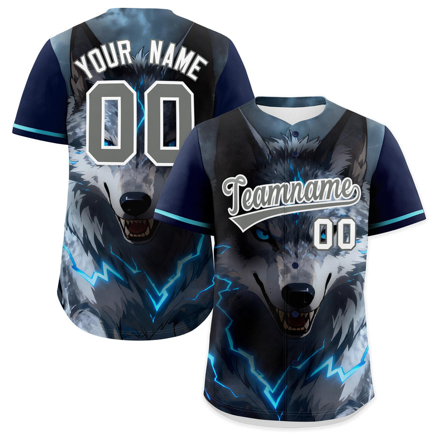 Custom Dark Blue Gray White Wolf Animal Series Personalization Graffiti Pattern Baseball Jersey | BuyFootballJersey