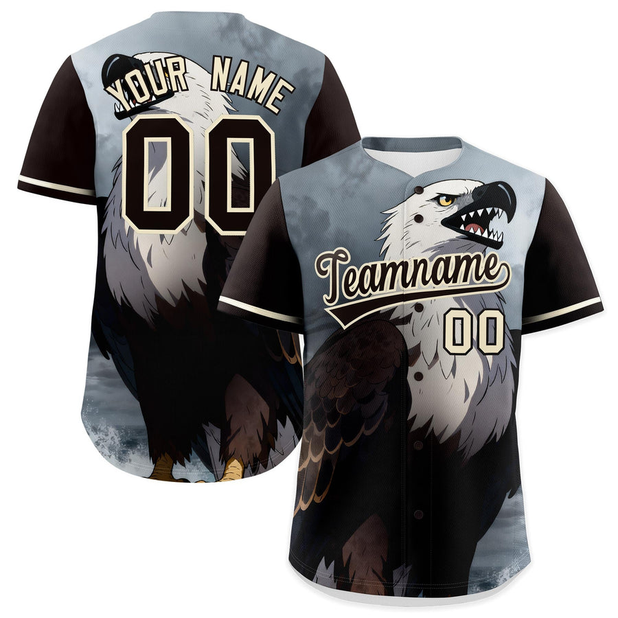 Custom Cream Brown Eagle Animal Series Personalization Graffiti Pattern Baseball Jersey | BuyFootballJersey