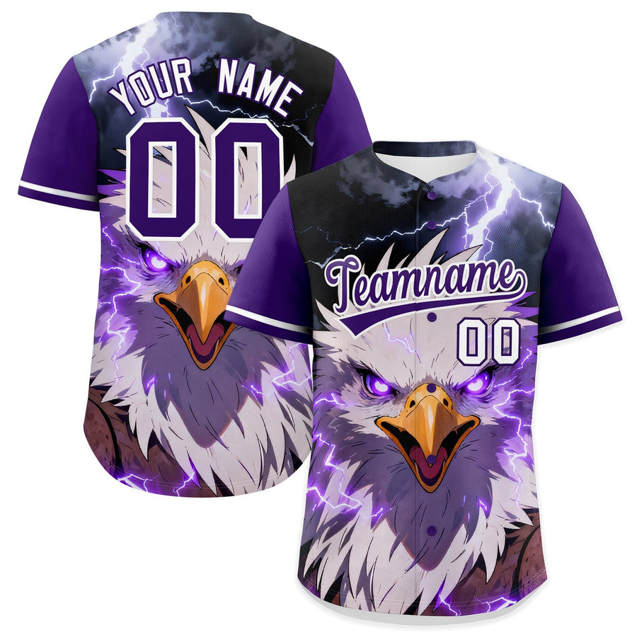 Custom Purple White Eagle Animal Series Personalization Graffiti Pattern Baseball Jersey | BuyFootballJersey