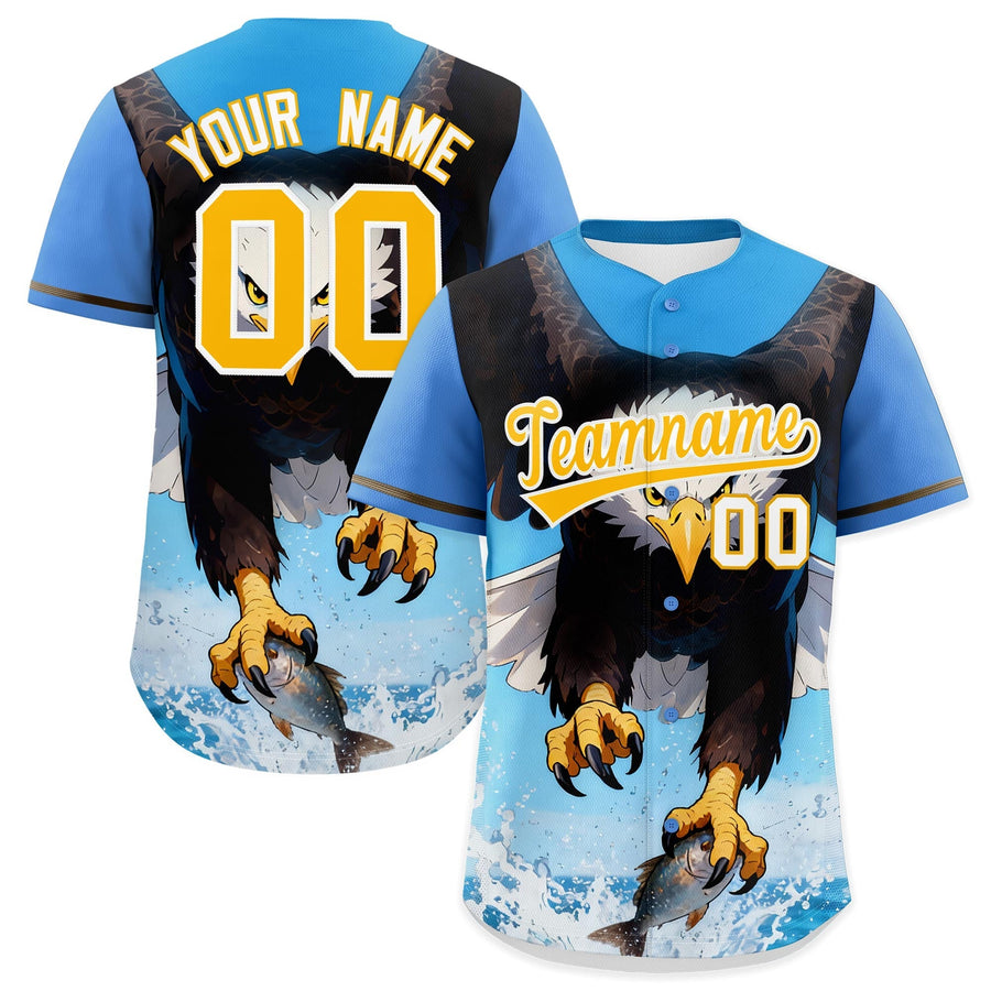 Custom Powder Blue Yellow White Eagle Animal Series Personalization Graffiti Pattern Baseball Jersey | BuyFootballJersey