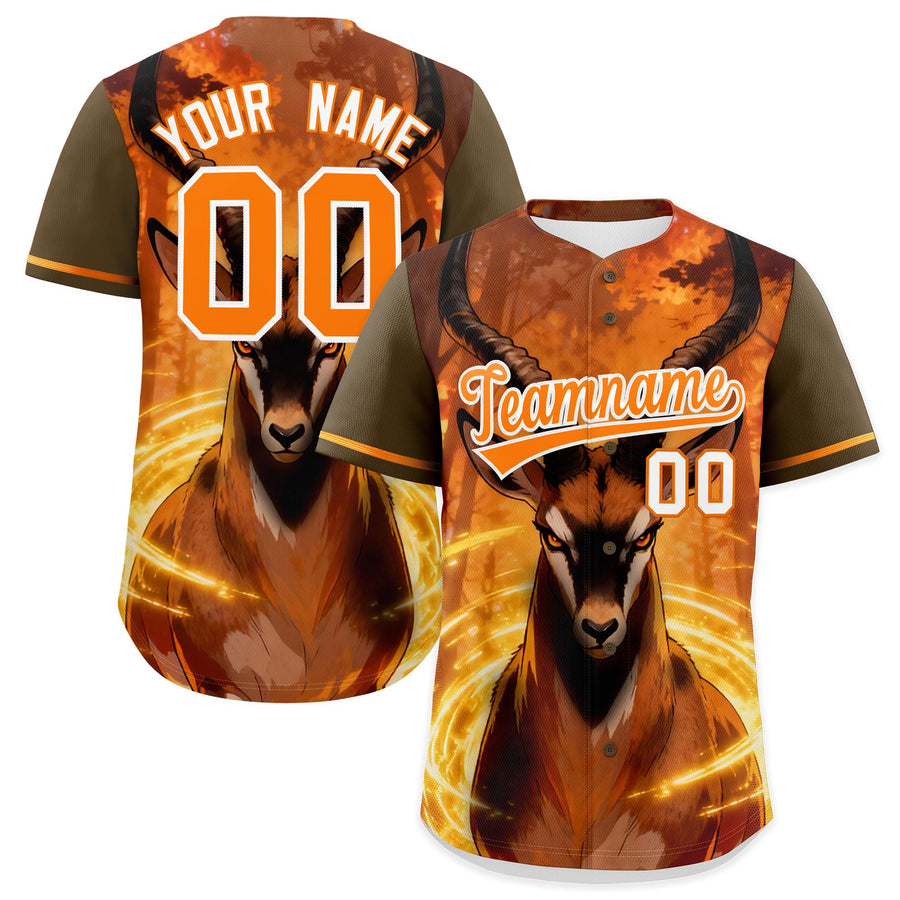 Custom Light Brown Orange White Deer Animal Series Personalization Graffiti Pattern Baseball Jersey | BuyFootballJersey