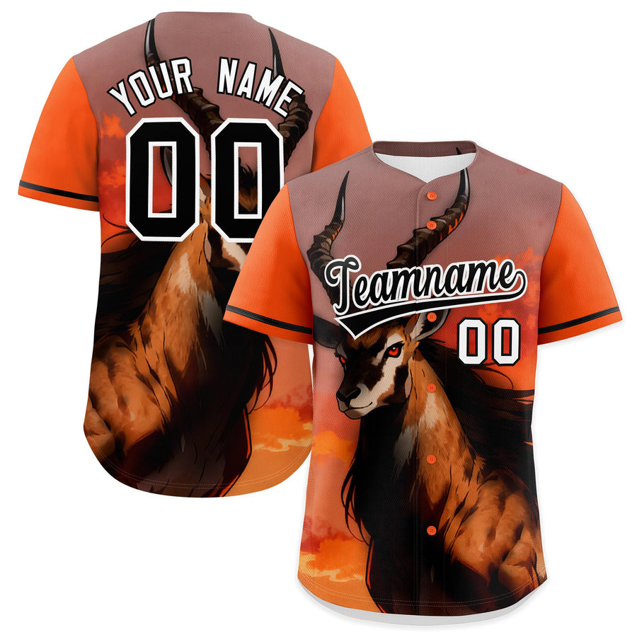 Custom Orange Black White Deer Animal Series Personalization Graffiti Pattern Baseball Jersey | BuyFootballJersey