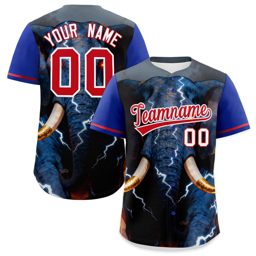 Custom Royal Blue Red White Elephant Animal Series Personalization Graffiti Pattern Baseball Jersey | BuyFootballJersey