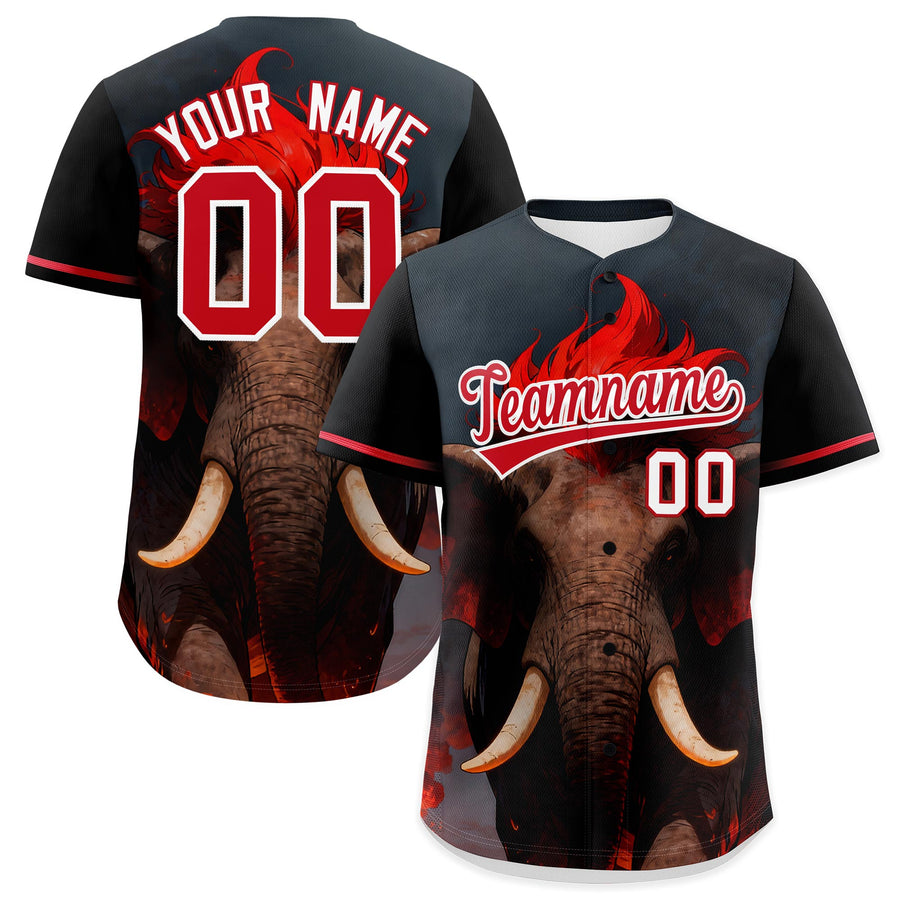 Custom Black White Red Elephant Animal Series Personalization Graffiti Pattern Baseball Jersey | BuyFootballJersey