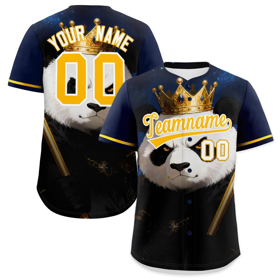 Custom Dark Blue Gold White Panda Animal Series Personalization Graffiti Pattern Baseball Jersey | BuyFootballJersey