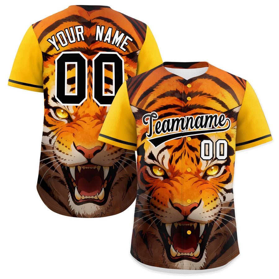 Custom Yellow Black White Tiger Animal Series Personalization Graffiti Pattern Baseball Jersey | BuyFootballJersey