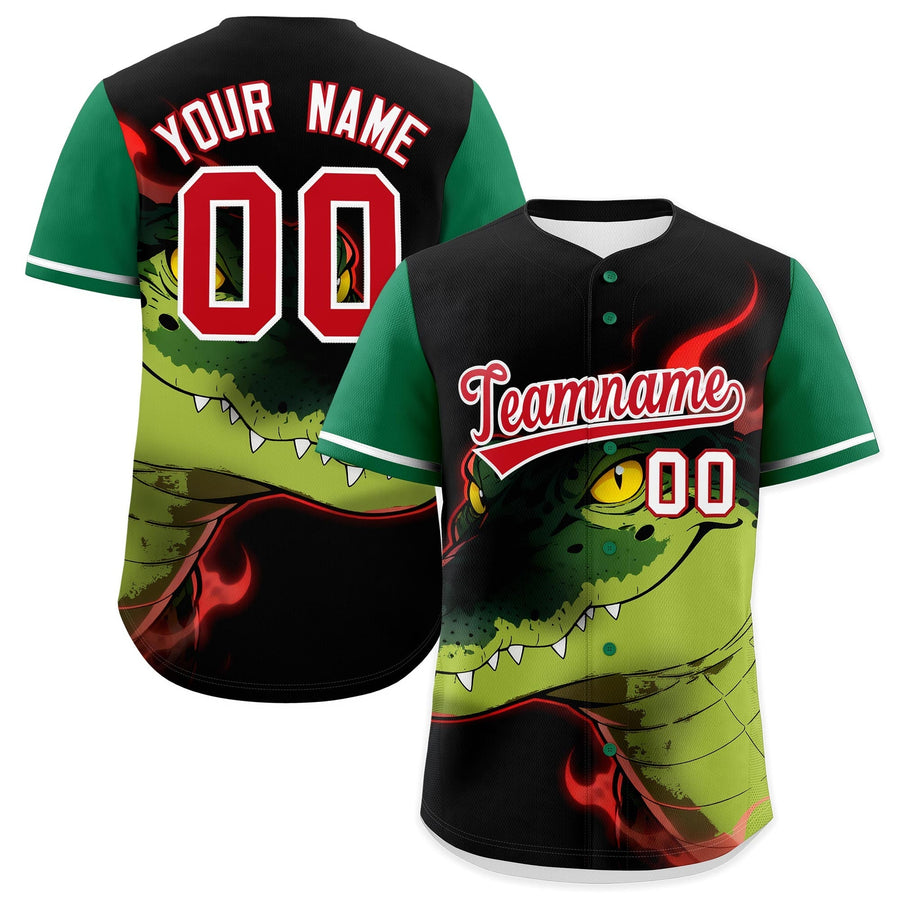 Custom Black Kelly Green Red Crocodile Animal Series Personalization Graffiti Pattern Baseball Jersey | BuyFootballJersey