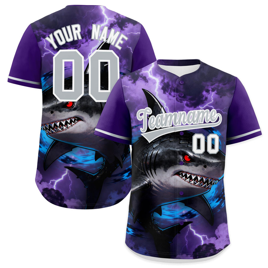 Custom Purple Gray White Shark Animal Series Personalization Graffiti Pattern Baseball Jersey | BuyFootballJersey