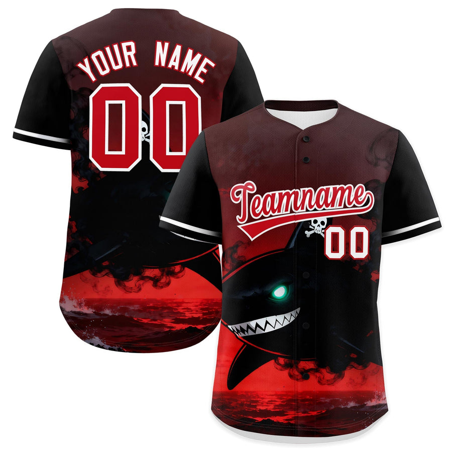Custom Black Red White Shark Animal Series Personalization Graffiti Pattern Baseball Jersey | BuyFootballJersey