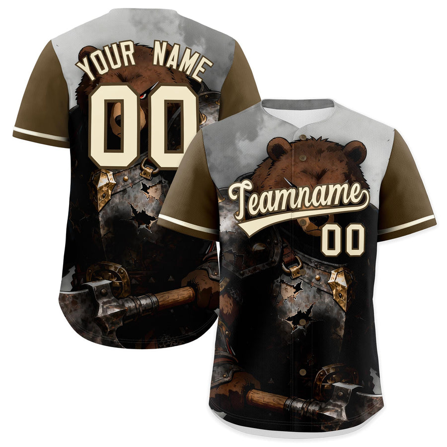 Custom Light Brown Cream Bear Animal Series Personalization Graffiti Pattern Baseball Jersey | BuyFootballJersey