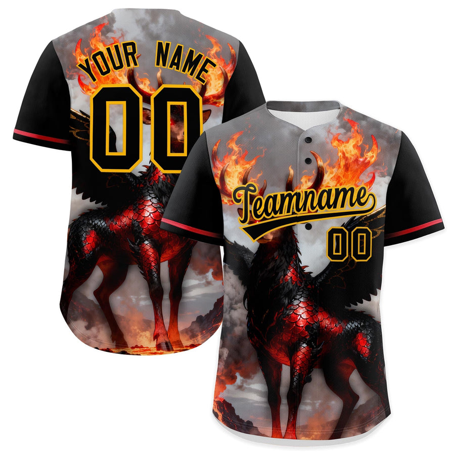 Custom Black Yellow Animal Series Personalization Graffiti Pattern Baseball Jersey | BuyFootballJersey