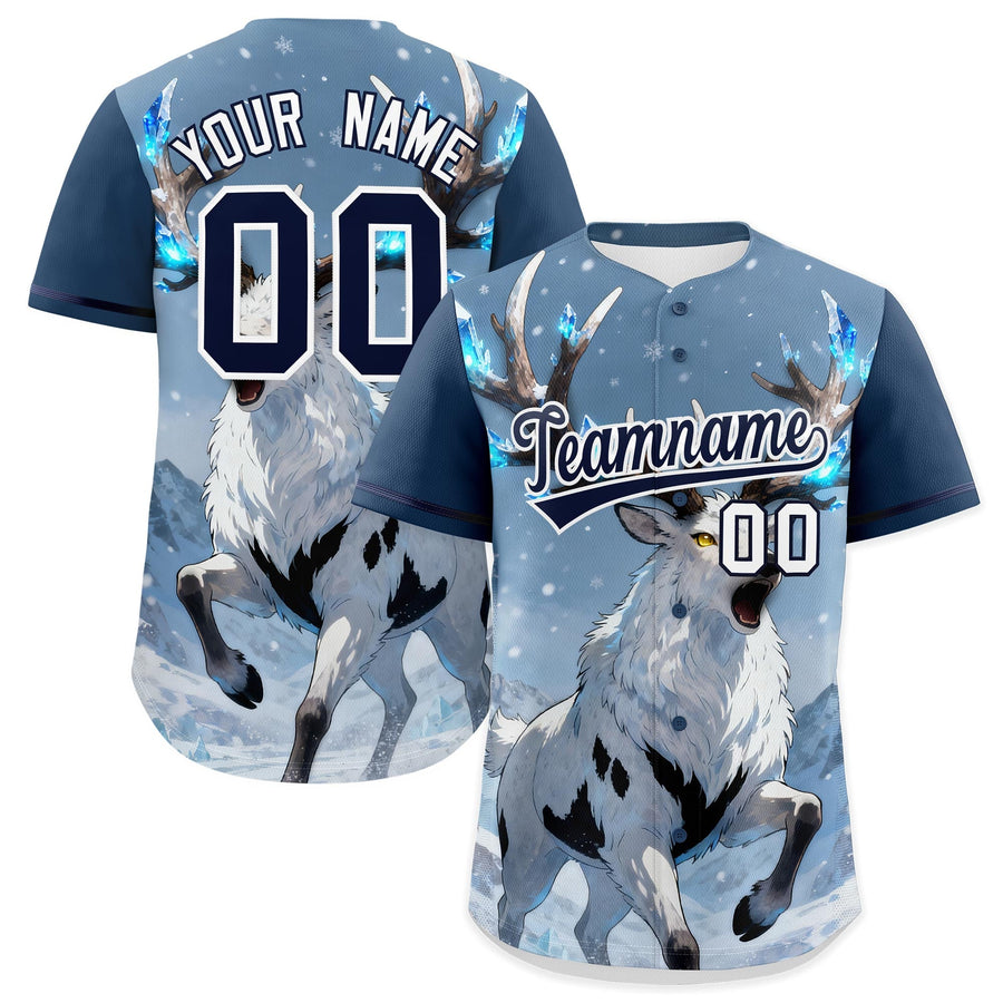 Custom Midnight Blue Navy White Deer Animal Series Personalization Graffiti Pattern Baseball Jersey | BuyFootballJersey