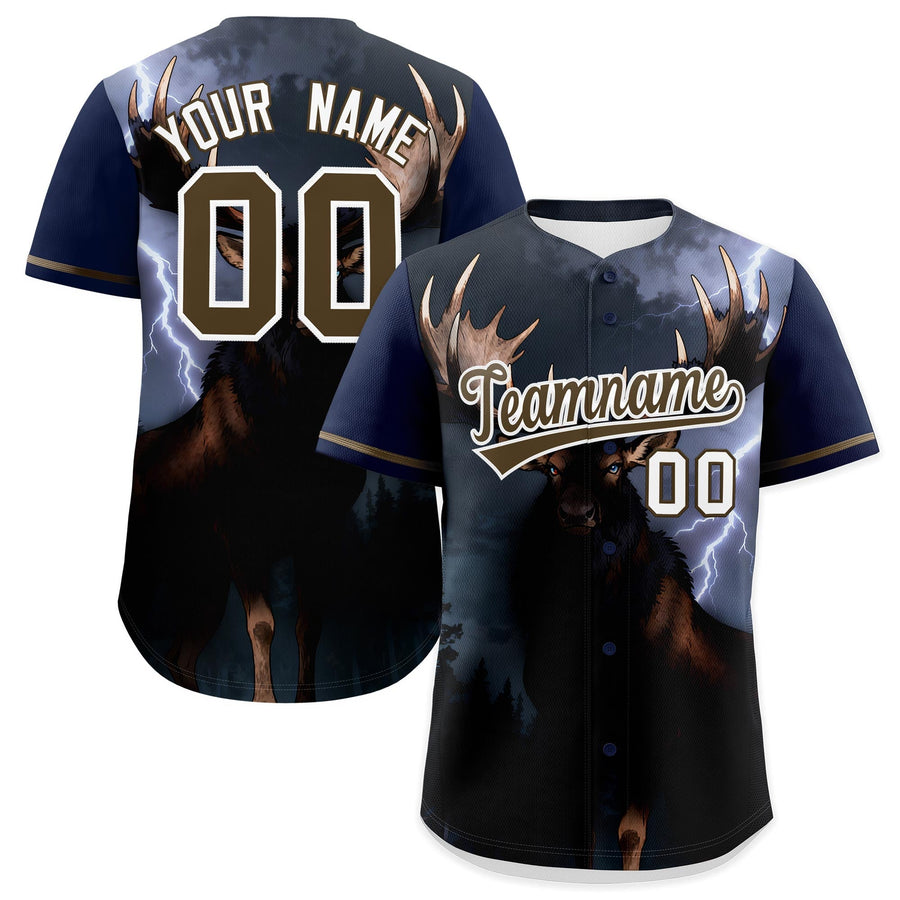 Custom Dark Blue Light Brown White Deer Animal Series Personalization Graffiti Pattern Baseball Jersey | BuyFootballJersey