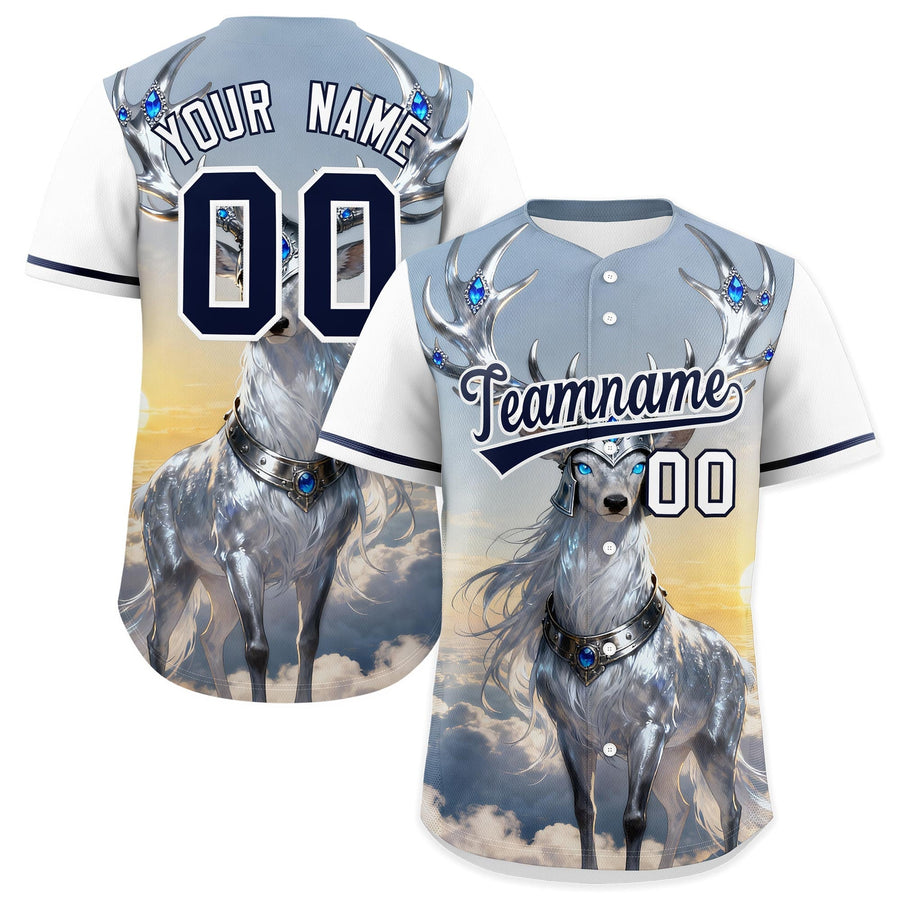 Custom White Navy Deer Animal Series Personalization Graffiti Pattern Baseball Jersey | BuyFootballJersey