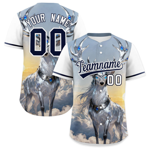 Custom White Navy Deer Animal Series Personalization Graffiti Pattern Baseball Jersey | BuyFootballJersey