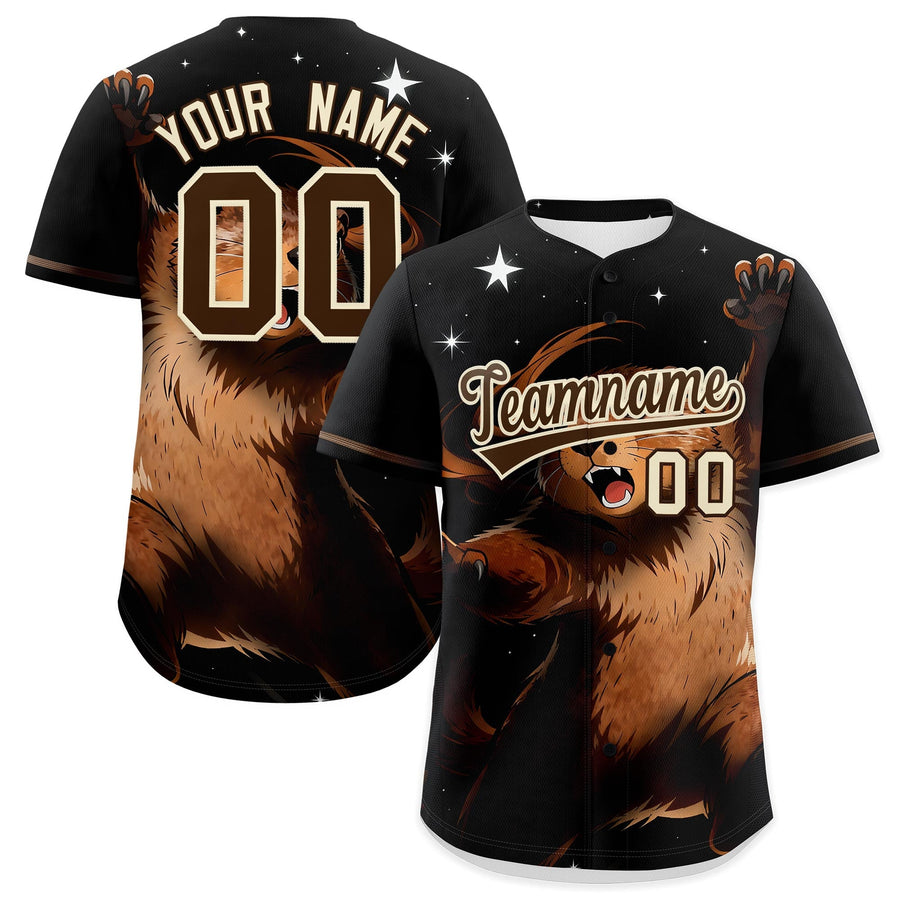 Custom Black Brown Cream Animal Series Personalization Graffiti Pattern Baseball Jersey | BuyFootballJersey
