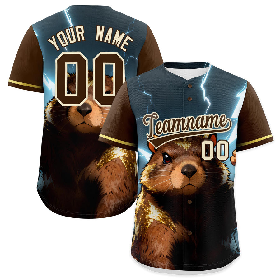 Custom Brown Cream Animal Series Personalization Graffiti Pattern Baseball Jersey | BuyFootballJersey