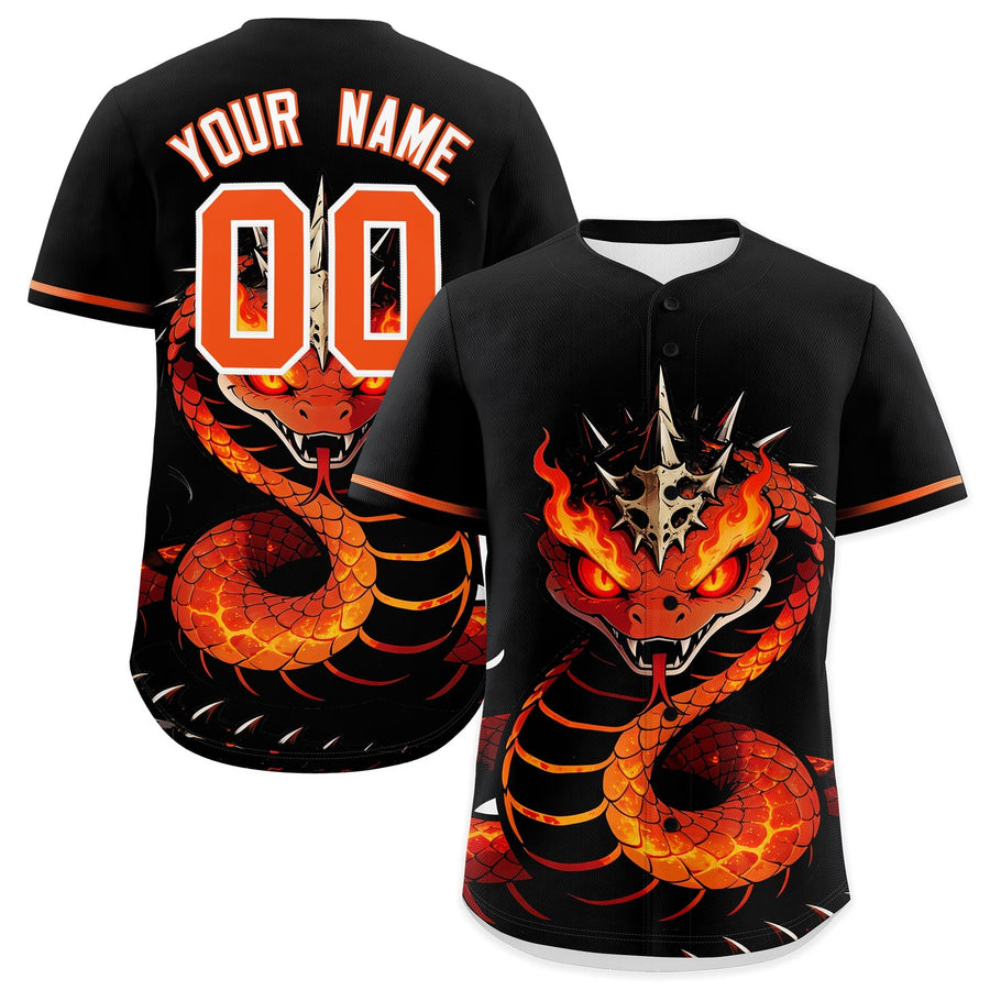 Custom Black Orange White Snake Animal Series Personalization Graffiti Pattern Baseball Jersey | BuyFootballJersey