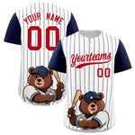 Custom White Navy Stripe Animals Graffiti Pattern Raglan Sleeves Baseball Jersey | BuyFootballJersey