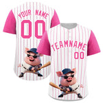 Custom White Pink Stripe Animals Graffiti Pattern Raglan Sleeves Baseball Jersey | BuyFootballJersey